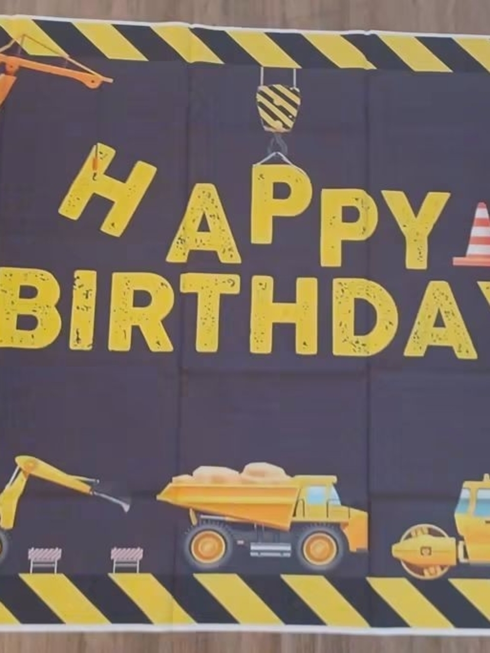 Construction Party 'Happy Birthday' Backdrop - Yellow
